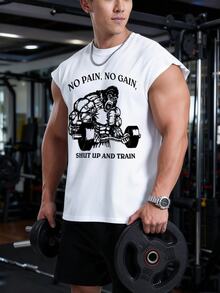 Gym Rark Men's Slogan & Star Print Casual Fitness Sports Tank Top - White - View 3