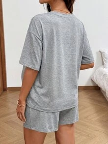 Lyckli Maternity Summer Casual Lemon Embroidery T-Shirt And Shorts 2 Pieces Set Gender Reveal Pregnancy - Grey - View 10