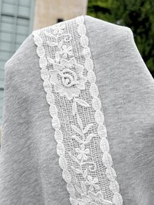 Lyckli Maternity Side Contrast Lace Drawstring Waist Pocket Wide Leg Casual Long Pants Winter - Grey - View 10