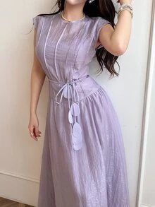 Feyla New Design Luxury French Elegant Chic Romantic Purple Vacation Flowy Dress - Purple - View 5