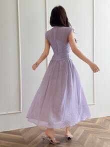 Feyla New Design Luxury French Elegant Chic Romantic Purple Vacation Flowy Dress - Purple - View 3