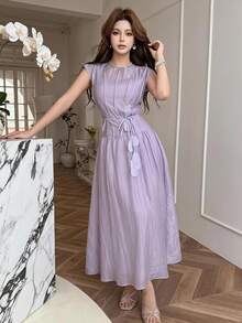 Feyla New Design Luxury French Elegant Chic Romantic Purple Vacation Flowy Dress - Purple - View 1