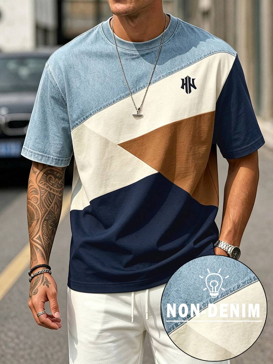 Sorvial Men's Casual Geometric Print Crew Neck Short Sleeve T-Shirt - Multicolor - View 1
