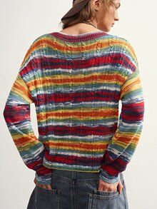 Bohemela Women's Colorblock Casual Versatile Everyday Long Sleeve Sweater - Multicolor - View 8