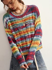 Bohemela Women's Colorblock Casual Versatile Everyday Long Sleeve Sweater - Multicolor - View 5