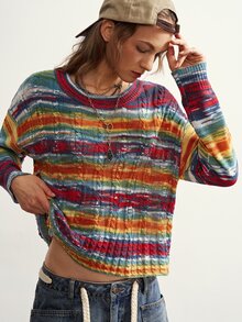 Bohemela Women's Colorblock Casual Versatile Everyday Long Sleeve Sweater - Multicolor - View 7