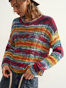 Bohemela Women's Colorblock Casual Versatile Everyday Long Sleeve Sweater - Multicolor - View 4