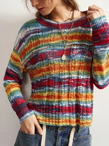 Bohemela Women's Colorblock Casual Versatile Everyday Long Sleeve Sweater - Multicolor - View 2