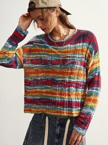 Bohemela Women's Colorblock Casual Versatile Everyday Long Sleeve Sweater - Multicolor - View 6