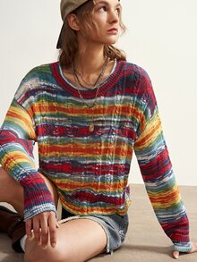 Bohemela Women's Colorblock Casual Versatile Everyday Long Sleeve Sweater - Multicolor - View 3