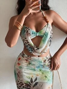 SHEIN Swim 2026SS Spring Summer New Boho Style Printed Elegant High-End Vacation Beach Seaside Casual Women Swimsuit Set - Multicolor - View 5