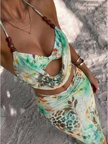SHEIN Swim 2026SS Spring Summer New Boho Style Printed Elegant High-End Vacation Beach Seaside Casual Women Swimsuit Set - Multicolor - View 6