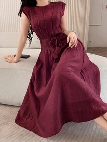 Feyla New Design Luxury French Elegant Chic Romantic Purple Vacation Flowy Dress - Red Violet - View 3