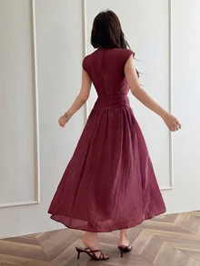 Feyla New Design Luxury French Elegant Chic Romantic Purple Vacation Flowy Dress - Red Violet - View 7