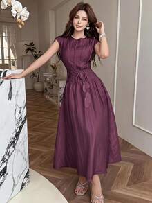 Feyla New Design Luxury French Elegant Chic Romantic Purple Vacation Flowy Dress - Red Violet - View 2