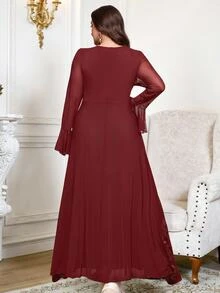 Reflora Plus Size Women's Jacquard Casual Party Dress Fall - Burgundy - View 8