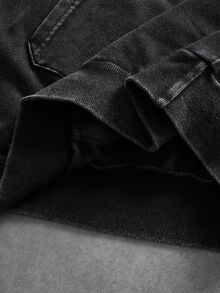 Manfinity Roghcode 男士休閒水洗字母刺繡連帽衛衣，哥德風 - 黑色 - 查看 4