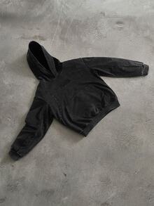 Manfinity Roghcode 男士休閒水洗字母刺繡連帽衛衣，哥德風 - 黑色 - 查看 5