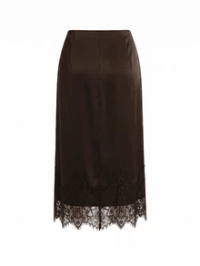 Reflora Plus Size Women Lace Patchwork Split Design Casual Versatile Skirt - Coffee Brown - View 5