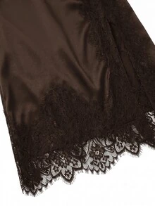 Reflora Plus Size Women Lace Patchwork Split Design Casual Versatile Skirt - Coffee Brown - View 8