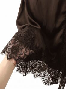 Reflora Plus Size Women Lace Patchwork Split Design Casual Versatile Skirt - Coffee Brown - View 7