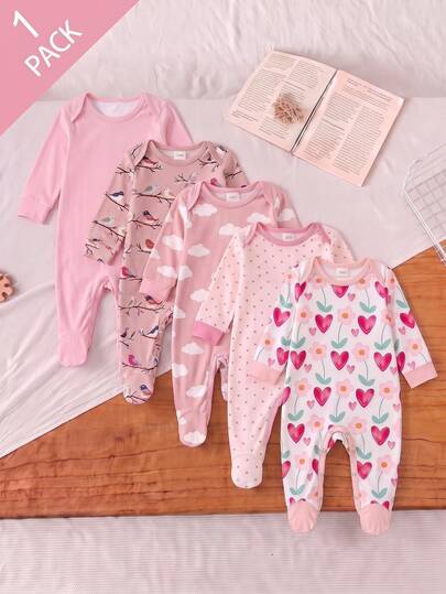 Infant (Random 5-In-1) Soft Kids Kids Kids Kids Kids Kids And Comfortable Newborn Autumn Outfit Set, Multiple Colors And (Animal, Heart, Polka Dot, )