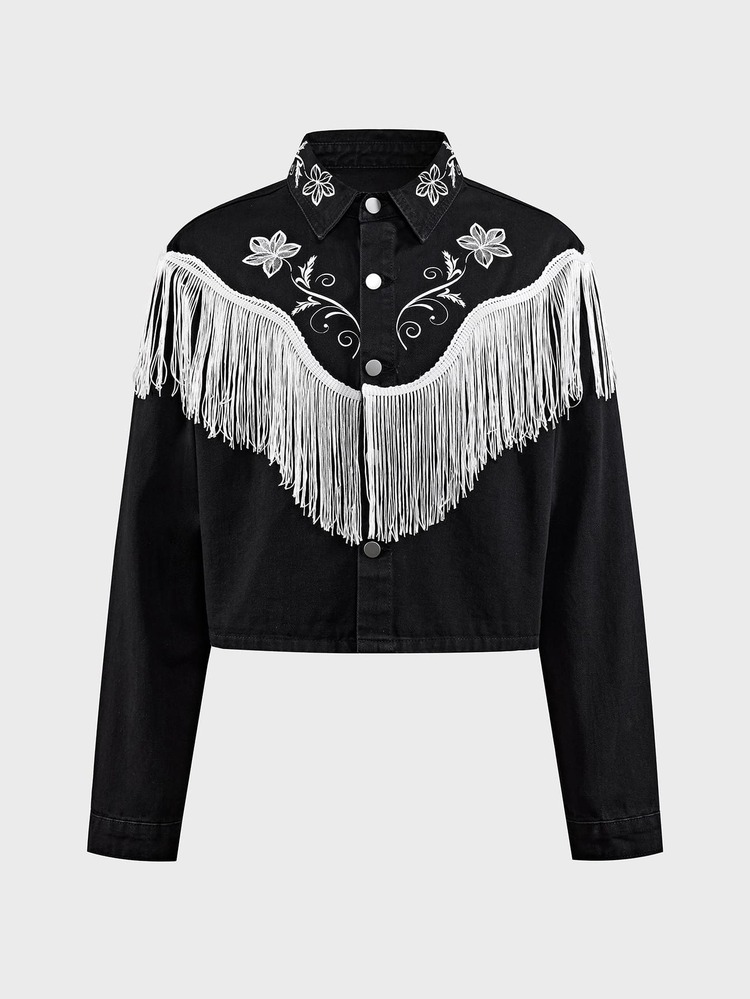 FeverCity Men's Washed Tassel Long Sleeve Jacket - Black - View 2
