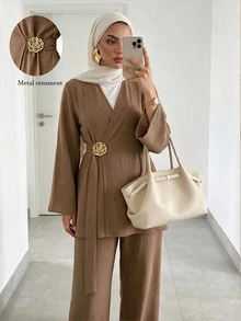 Celisse Monochromatic Set Minimalist Elegant, Gentle High-End Daily Outfit With Elegant, Minimalist Metal Decorative Buckle - Brown - View 8