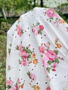 Lyckli Maternity Casual V-Neck Cap Sleeve T-Shirt With Print, Summer Babyshower Floral White - Pink - View 7