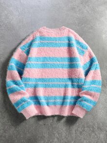 ROMWE MEN Essentials Colorful Striped Short Fleece Pullover Long Sleeve Men's Sweater - Multicolor - View 4