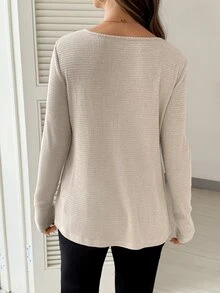 SHEIN Maternity Solid Color Nursing Function Casual Everyday Long Sleeve Top Fall - Apricot - View 8