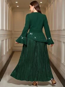 Reflora Plus Size Elegant Party Dates Formal Beaded Decor Dress Autumn Wedding Dark Green Saudi National Day - Green - View 8