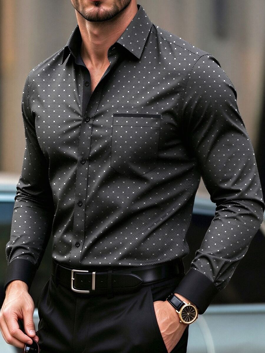Manfinity Mode Men's Long-Sleeve Shirt, Suitable For Business-Casual Gatherings. - Black - View 1