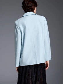 MYSTAURA Women's Fashion Casual Elegant Light Blue Jacket Office Work Autumn - Baby Blue - View 2