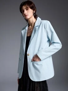 MYSTAURA Women's Fashion Casual Elegant Light Blue Jacket Office Work Autumn - Baby Blue - View 3