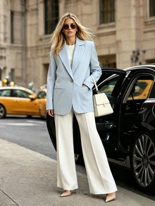 MYSTAURA Women's Fashion Casual Elegant Light Blue Jacket Office Work Autumn - Baby Blue - View 10
