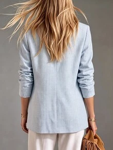 MYSTAURA Women's Fashion Casual Elegant Light Blue Jacket Office Work Autumn - Baby Blue - View 8