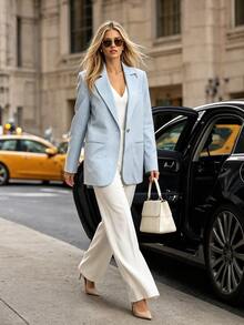 MYSTAURA Women's Fashion Casual Elegant Light Blue Jacket Office Work Autumn - Baby Blue - View 9