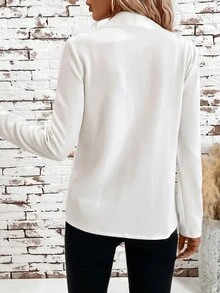 SHEIN Clasi Women's Minimalist Versatile Solid Color Long Sleeve Pocket Jacket For Business Office - White - View 2