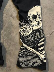 Manfinity Dauomo Men's American Dark Gothic Skull Hugging Cat Print Sweatpants, Elastic Waist Draped Casual Long Pants - Multicolor - View 4
