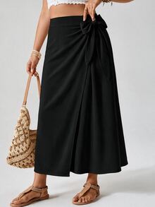 Travachic Plus Size Women's Vintage Elegant Casual Bohemian Maxi Skirt Brunch Formal Vacation Black Autumn - Black - View 4