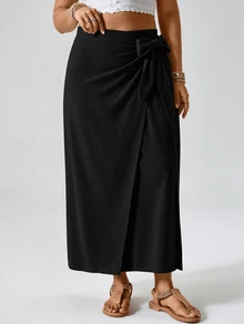 Travachic Plus Size Women's Vintage Elegant Casual Bohemian Maxi Skirt Brunch Formal Vacation Black Autumn - Black - View 5
