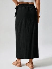 Travachic Plus Size Women's Vintage Elegant Casual Bohemian Maxi Skirt Brunch Formal Vacation Black Autumn - Black - View 2