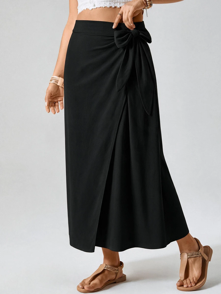 Travachic Plus Size Women's Vintage Elegant Casual Bohemian Maxi Skirt Brunch Formal Vacation Black Autumn - Black - View 1