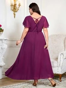 Reflora Plus Size Women's Rhinestone Decor Casual Romantic Elegant Waist-Cinching Party Evening Cocktail Formal Dinner Dress Wedding Plum Summer - Purple - View 3