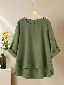 Lacomfia Women's Round Neck Long Sleeve Loose Wide Leg Printed Casual Comfortable Plus Size 2 Pieces Set Autumn Vacation Sage Green Fall - Green - View 5