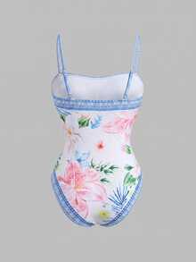 Swim Oasis 26SS Spring/Summer White Water Wave Coconut Tree Print One-Piece Swimsuit With Bikini Bottoms 2 Pieces Set Beach Vacation Tropical - Multicolor - View 8