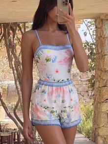 Swim Oasis 26SS Spring/Summer White Water Wave Coconut Tree Print One-Piece Swimsuit With Bikini Bottoms 2 Pieces Set Beach Vacation Tropical - Multicolor - View 1