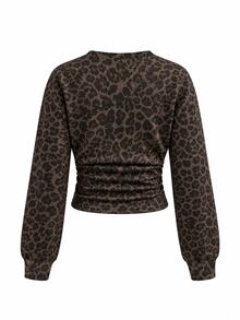 Teen Girls Fall/Winter Back To Basic Solid Color Pleated Asymmetrical Neck Long Sleeve Pullover Beach Graduation Brown Streetwear Katseye - Multicolor - View 2