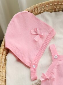 Baby Girl Bow Decor Casual Everyday Jumpsuit - Baby Pink - View 7